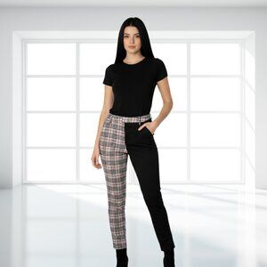 Hot Topic Split Plaid/Black Two Tone Pants S | Half & Half Grunge Goth Y2K